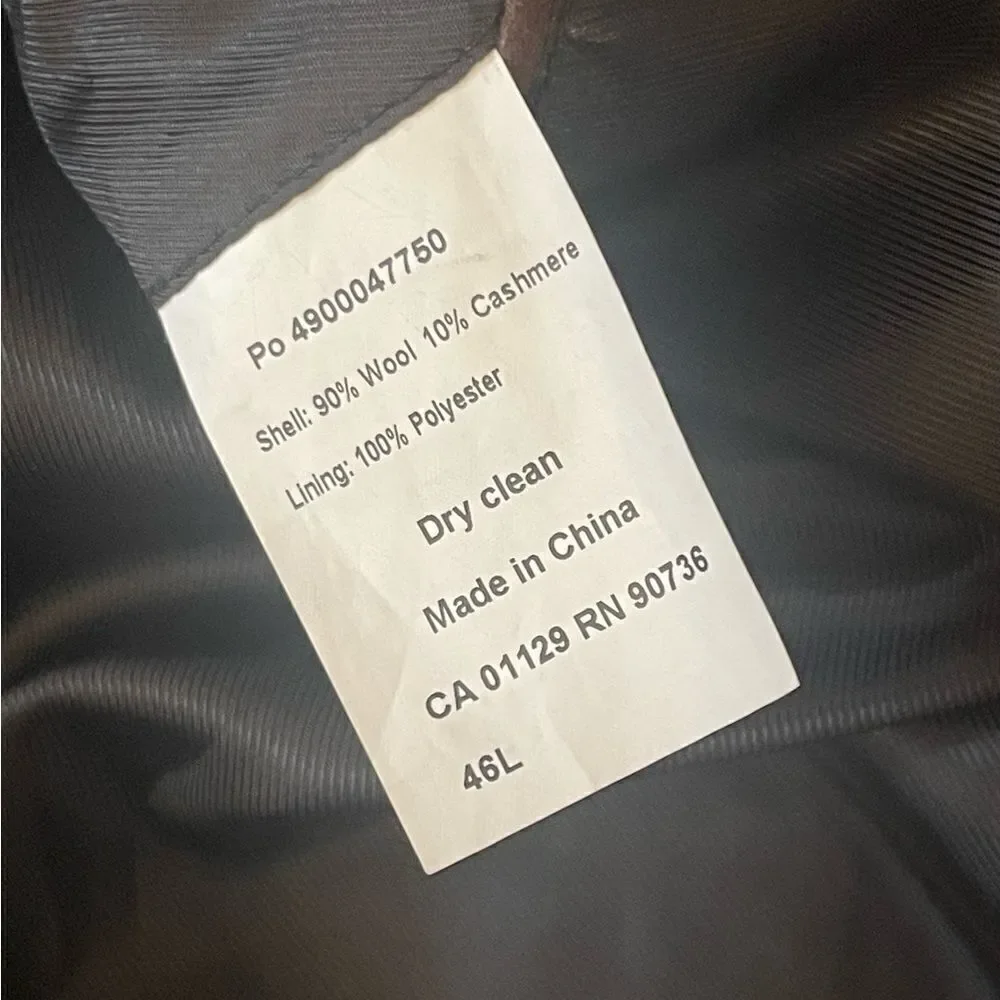 Lauren Ralph Lauren Size 46L Jacket Men's Black Cashmere Wool Overcoat LRL Coat